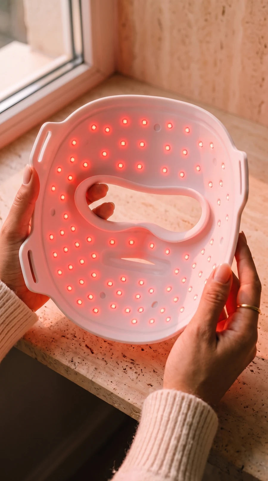 Inside the mask with every light glowing red